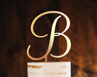 Wedding Cake Topper, B Cake Topper, Initials Cake Topper, Single Letter Cake Topper, Personalized, gold wedding cake topper, m cake topper