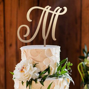 Personalized Wooden Letter Cake Topper: Gold Wedding Initial