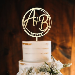 Monogram Wedding Cake Topper,Initials Wedding Cake Topper,Rustic Cake Topper,Gold Cake topper for Wedding, Date Cake topper, Cake topper A B