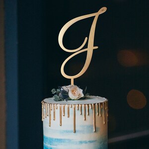 Monogram Wedding Cake Topper: Rustic Initial Cake Decoration, Gold or Silver