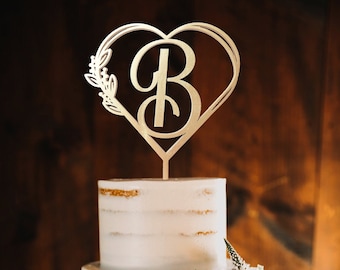 Gold Cake topper with Hearts for Wedding, wedding cake topper, Heart cake topper, monogram initial cake topper, Mr and Mrs cake topper B T M