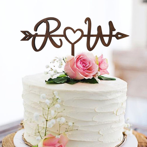 Arrow Wedding Cake Toppers, B cake topper,  Initial Cake Toppers, Custom cake topper, Monogram cake topper Rustic wedding topper, Mr & Mrs