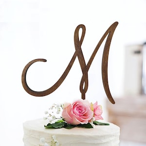 Topper de pastel M, topper de pastel de boda, topper de pastel de iniciales, topper de pastel de una sola letra, carta de monograma de topper de boda rústico, letra inicial M