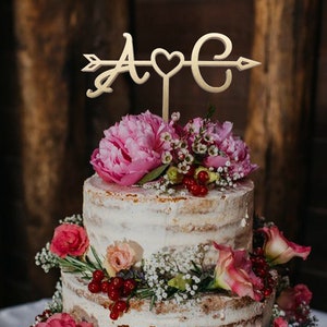 Custom Initial Arrow Cake Topper: Birch Wood Wedding Decoration