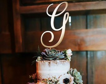 Wedding Cake Topper, Initials cake topper, Cake toppers, monogram cake topper, G Cake Topper, Wedding Initials Monogram Topper Rustic Wreath