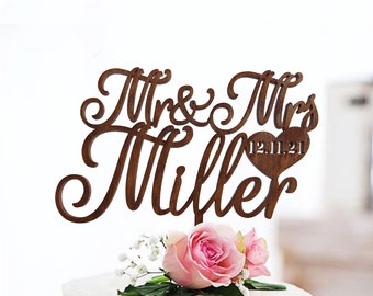 Hochzeitstorte Topper, Mr und Mrs Cake Topper, Cake Topper Hochzeit, Cake Topper Hochzeit, Cake Topper mit Datum, personalisiert