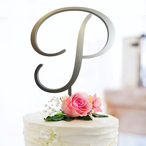P ケーキ トッパー、ウェディング ケーキ トッパー、結婚式用イニシャル ケーキ トッパー、モノグラム ウェディング ケーキ トッパー、素朴なボヘミアン ケーキ トッパー、B ケーキ トッパー