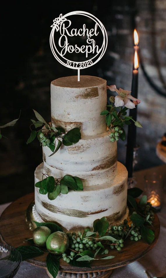 Topper de gâteau de mariage en acrylique personnalisé avec des noms  personnalisés M. et Mme Cake Toppers Anniversaire Dessert Fournitures