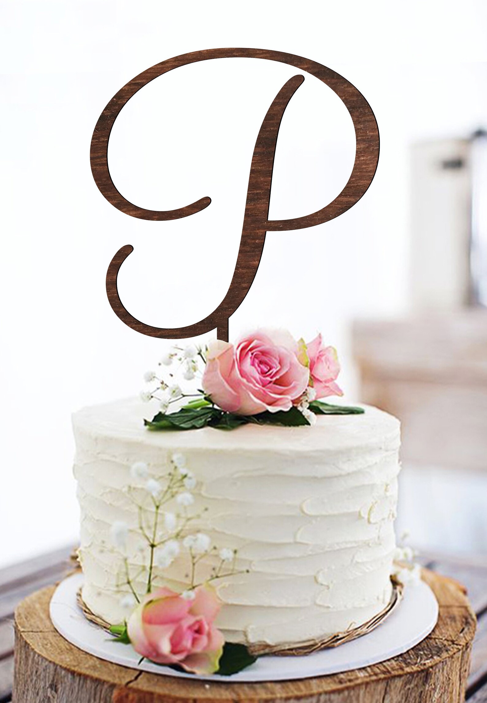 P Cake Topper Wedding Cake Topper Letter P Cake Topper Rustic Etsy