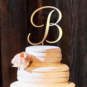Adorno para tarta de oro para bodas, adorno para tarta de bodas, adorno para tarta con letra B, adorno para tarta con iniciales, adorno para tarta con una sola letra, adornos para tarta de aniversario