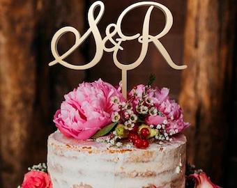 Personalized Monogram Wedding Cake Topper Rustic Birch Wood Initial Monogram Wreath Wedding Cake Topper: Birch Wood Letter Initial S R B M G