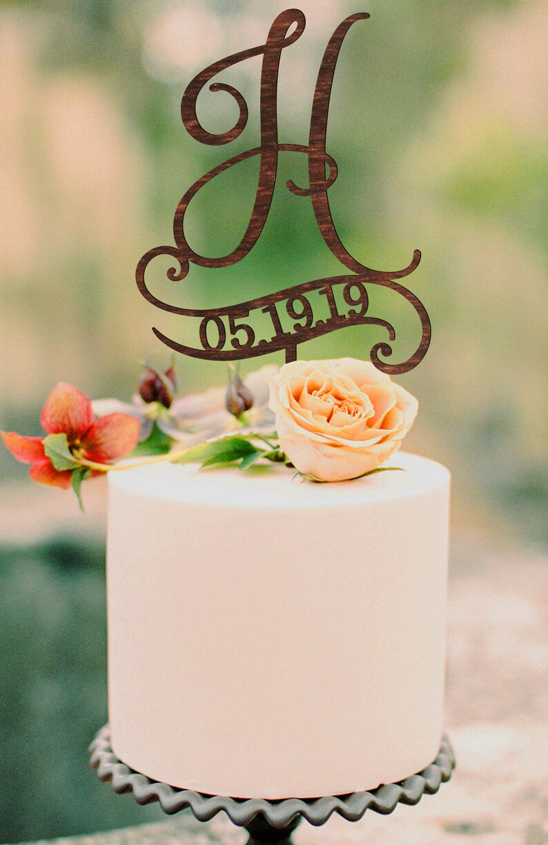 Monogram Cake Topper Letter Monogram Date Cake Topper Etsy
