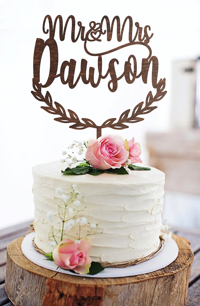 Elegant Rustic Cake Topper Mr and Mrs Wedding cake topper personalized surname cake topper Cake Toppers for Wedding Custom Cake Topper