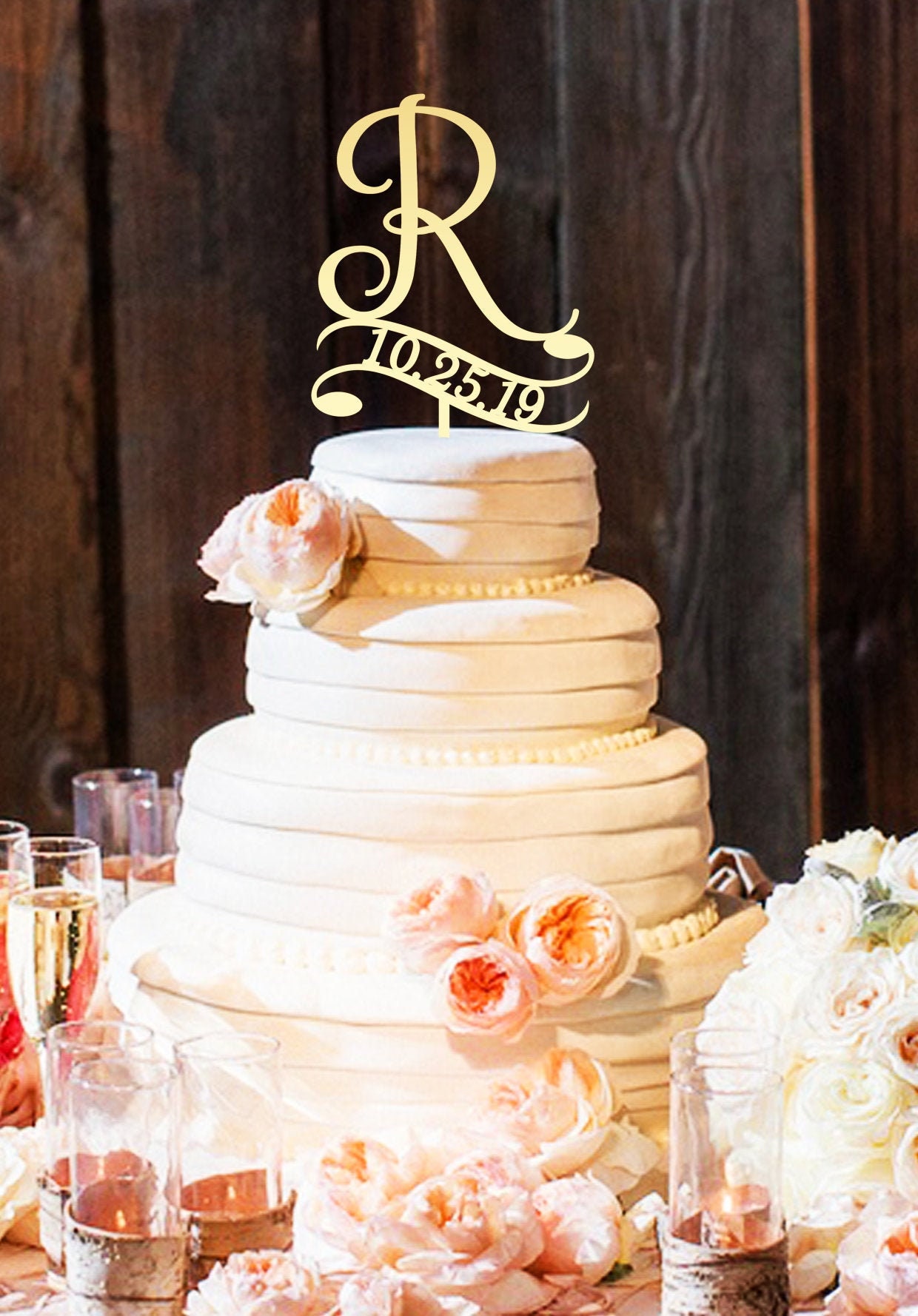 Date Cake Topper Monogram Cake Topper Letter R Monogram Etsy