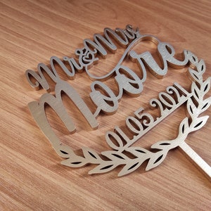 Rustic Personalized Wedding Cake Topper, Custom Script Cake Topper for Wedding, Mr and Mrs Cake Topper, Gold silver Anniversary Cake topper