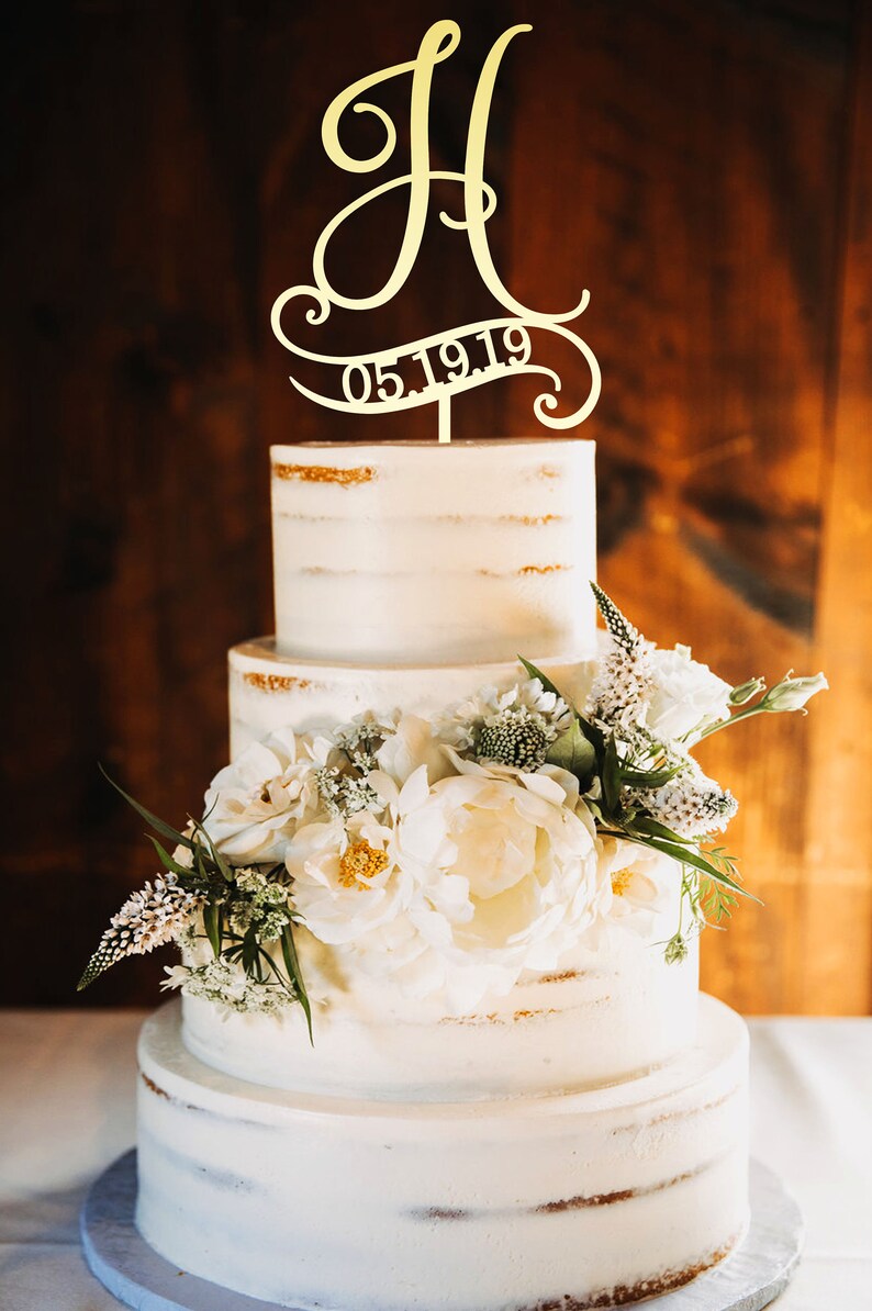 Monogram Cake Topper Letter Monogram Date Cake Topper Etsy