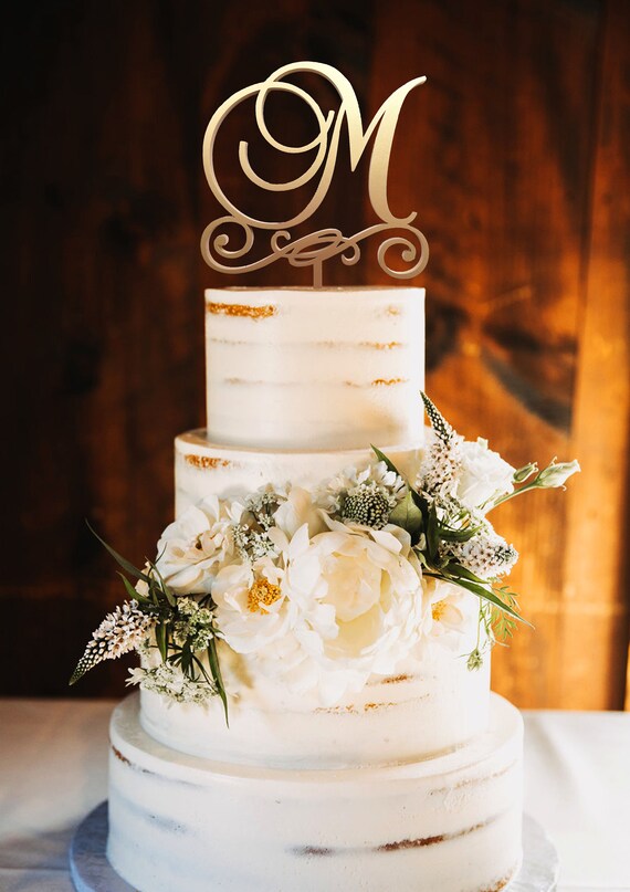 M Wedding Cake Topper Elegant Rustic Cake Topper Personalized Etsy