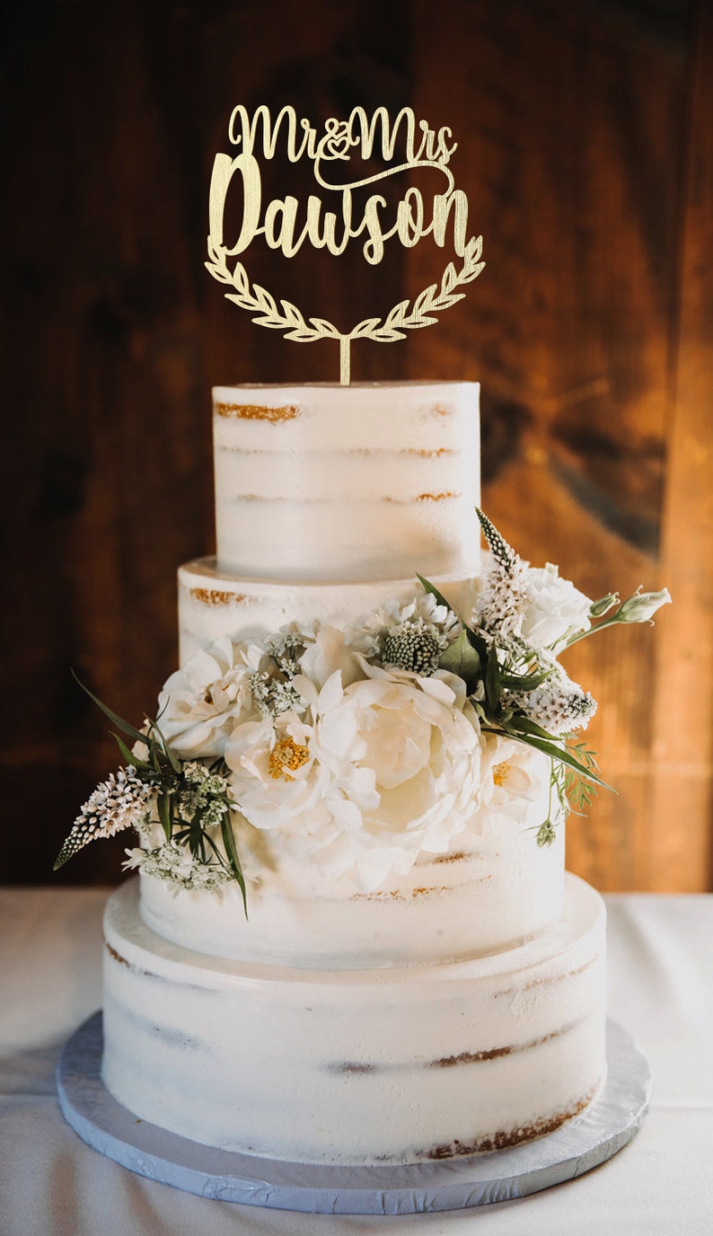 Elegant Rustic Cake Topper Mr and Mrs Wedding cake topper personalized surname cake topper Cake Toppers for Wedding Custom Cake Topper