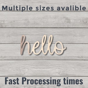 Unfinished Wooden &quot;hello&quot; Cutout - Wood Lettering - Wreath Supplies - Blank Sign Words - Wood Wall Hanging - Door Hager - Unfinished Wood