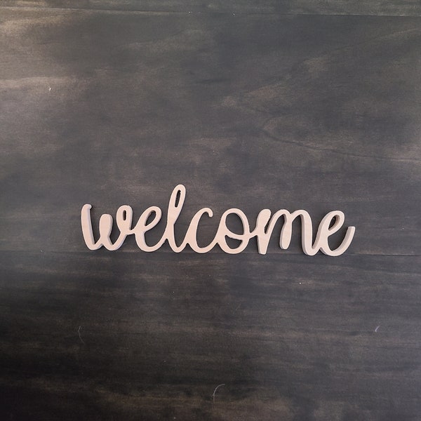 Welcome Word Cutout - Wood Lettering - Wreath Supplies - Blank Sign Words - Wood Wall Hanging - Door Hager - Unfinished Wood - Many Sizes