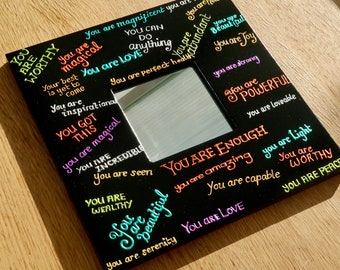 Handpainted Positive Affirmation Mirror for Self-Love, Self-Acceptance, Self-Worth, Confidence & More. | Self Growth Spiritual Gifts Unique