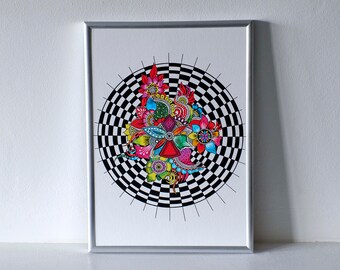 Alice in Wonderland Mandala Fine Art Print A4 | Alice in Wonderland Art | Mandala | Xmas Art Gift | Colourful Mandala| Spiritual Art Print
