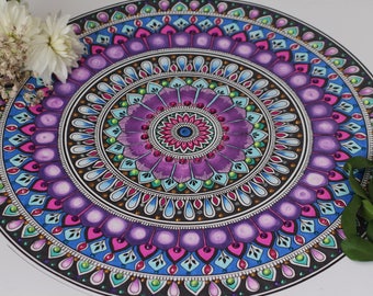 Mandala Original Artwork | spiritual mandala drawing henna inspired hand-drawn purple, blue, pink mandala art original