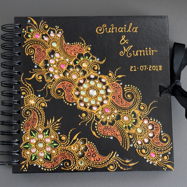 Henna Design Guestbook / Scrapbook | Handpainted Book, Xmas Art Gift, Unique Wedding Guestbook, Unique Memory Book, Henna Art,Mandala