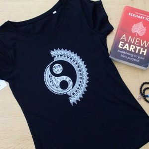 YinYang Mandala Organic Cotton T-shirt | Black & White T-shirt | Mandala Tee | Spiritual Art Tshirt | Handdrawn Mandala Tshirt | Yoga Tee