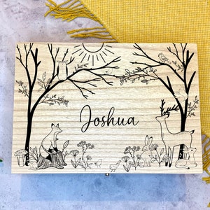 Personalized Wooden Baby Keepsake Box: Woodland Animals