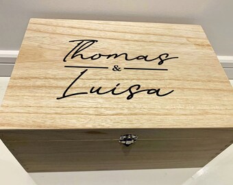 Large Personalised Engraved Wooden Couple Keepsake Memory Box