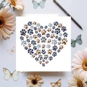 Pawprint Herz Haustier Beileid Karte, Tier Trauer Karte, Hund Beileid Karte, Katze Beileid Karte