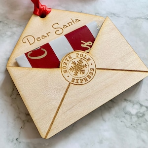 Suporte personalizado de carta de madeira gravada para o Papai Noel, decoração de Natal, porta-cartão de presente