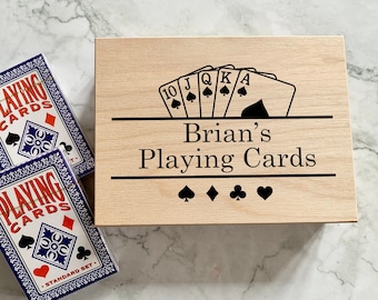 Personalised Engraved Wooden Playing Card Box, Trading Card Box with Playing Card Monogram