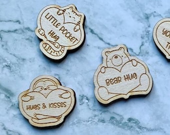 Personalised Engraved Wooden Pocket Hug Token, Animal Pocket Hug, Astronaut Pocket Hug, Thinking of You, Bear Hug, Love You, Proud of You