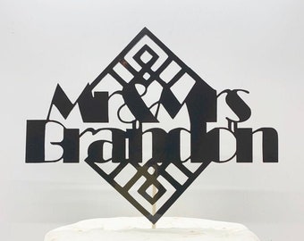 Custom 1920's Art Deco Mr and Mrs Wedding cake topper