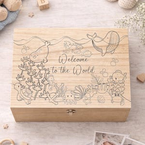 Personalised Wooden Baby Memory Box – Ocean Keepsake Gift