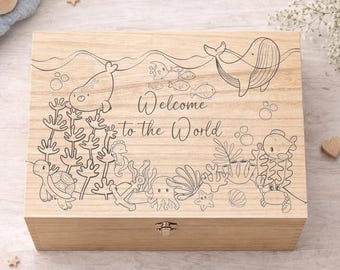 Personalised Wooden Baby Memory Box – Ocean Keepsake Gift