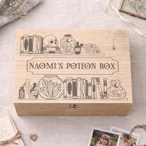 Personalised Potion Box | Witchy Wooden Keepsake Box | Crystal & Spell Storage