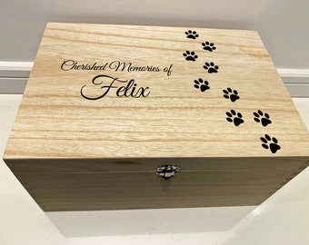 Large Personalised Engraved Wooden Pet Pawprint Memory Keepsake Box