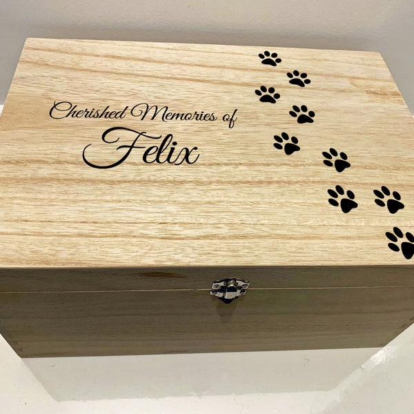 Large Personalised Engraved Wooden Pet Pawprint Memory Keepsake Box