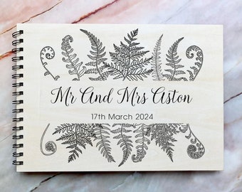 Personalised Engraved Wooden Wedding Guest Book with Ferns, Wedding Photo Book, Wedding Photo Album, Wedding Gift,