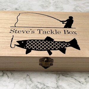 Personalised Engraved Wooden Fishing Box, Tackle Box With Fisherman and ...