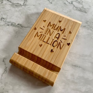 Personalised Engraved Bamboo Mum in a Million Wooden Phone Holder, iPad Holder, Tablet Holder, iPad Stand, Tablet Stand, Phone Stand