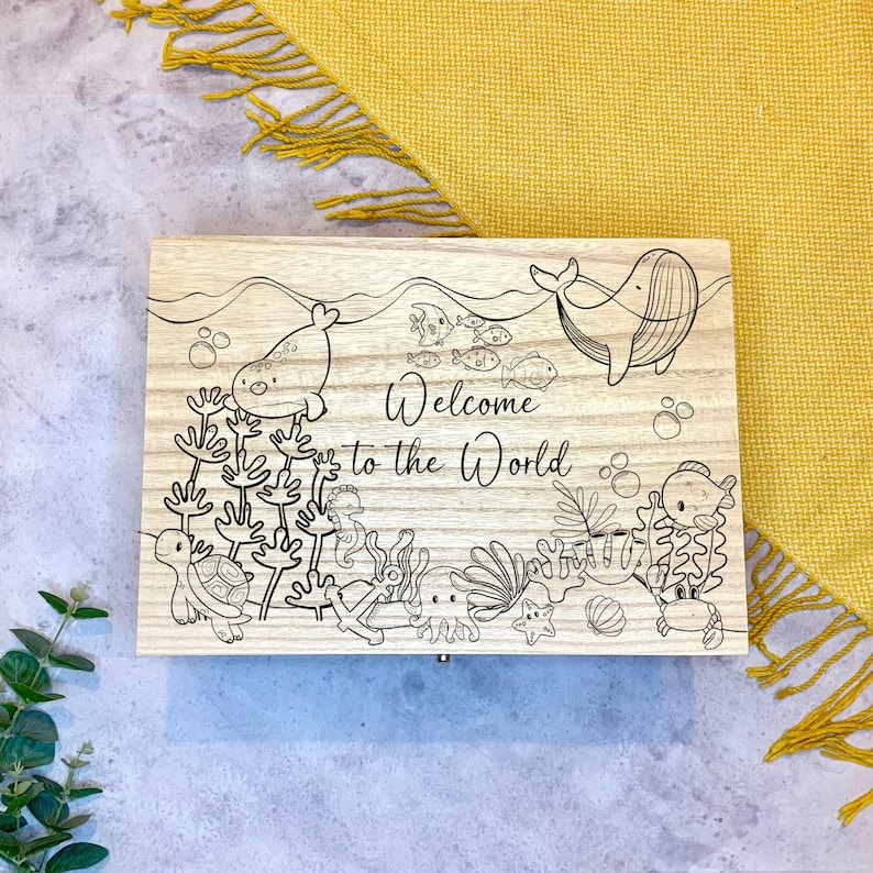 Large Personalised Engraved Wooden Baby Keepsake Memory Box With Under ...