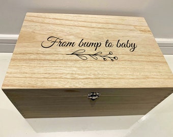 Large Personalised Engraved Wooden Keepsake Memory Box, From Bump to Baby, Pregnancy Box