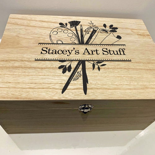Personalised Engraved Wooden Art Box With Paintbrush and Etsy