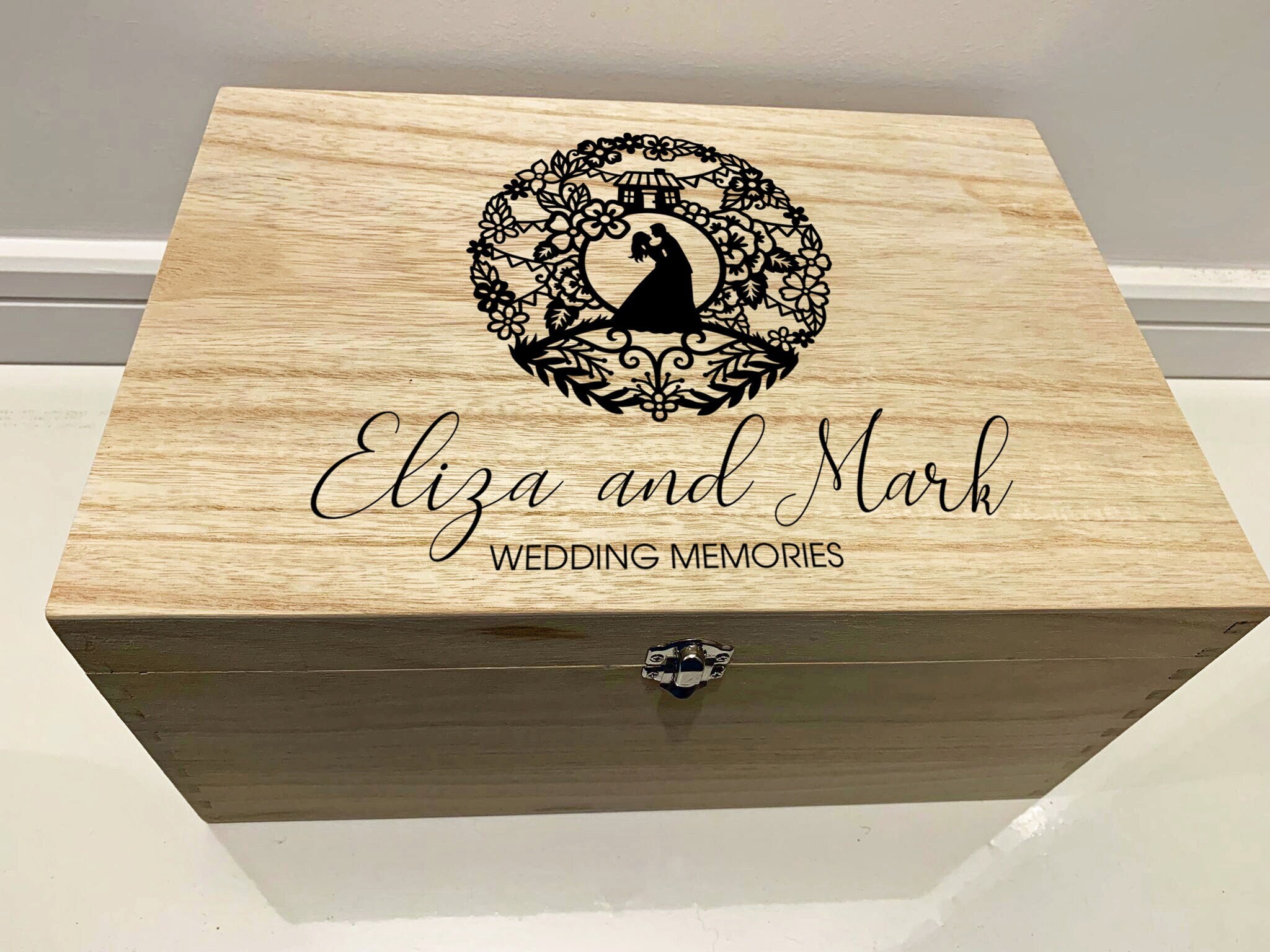 Large Personalised Engraved Wooden Wedding Keepsake Memory Box With ...