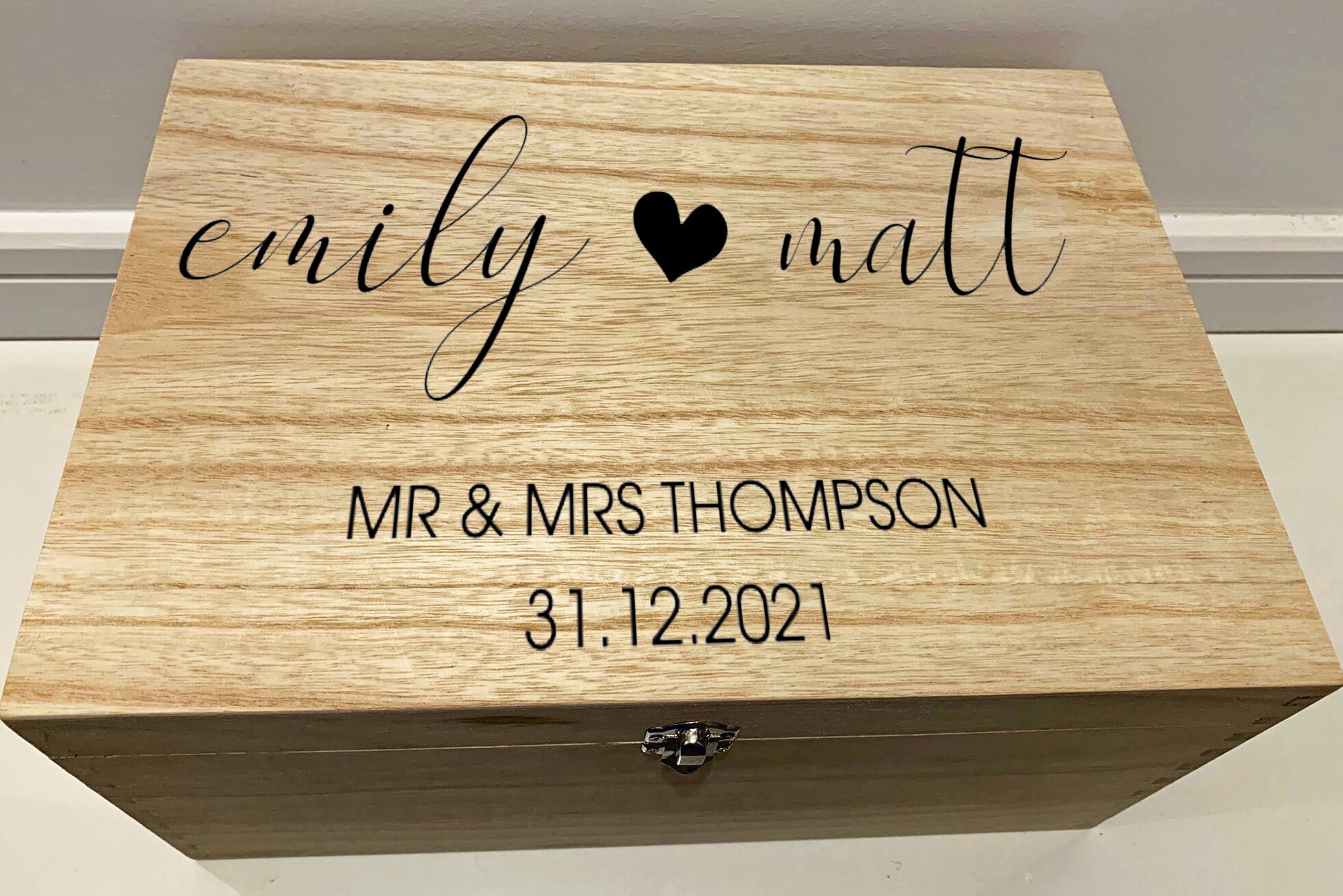 Large Personalised Engraved Wooden Wedding Keepsake Memory Box With ...