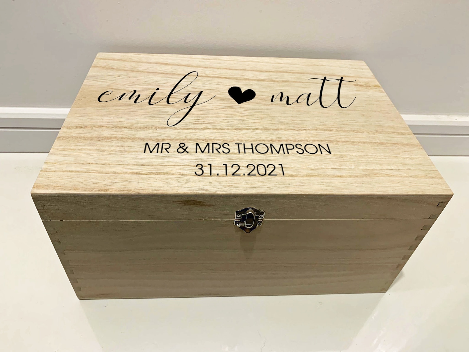 Large Personalised Engraved Wooden Wedding Keepsake Memory Box With ...